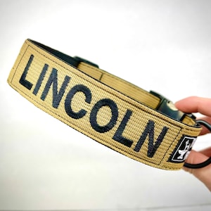 Tactical 1.5” wide Personalized Dog Collar with Embroidery Name and Double Thick Webbing Handmade in the U.S.A. with all American materials