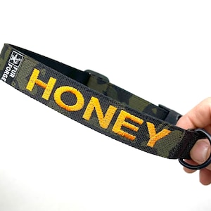 Tactical 1” wide Personalized Dog Collar with Embroidered Name and double thick webbing. Handmade in the U.S.A.