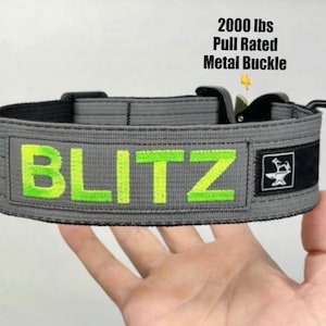 Tactical 2” wide Epic Series Dog Collar with metal  Cobra buckle (2000 lbs pull rating). Personalized Embroidered Name + made in the U.S.A.