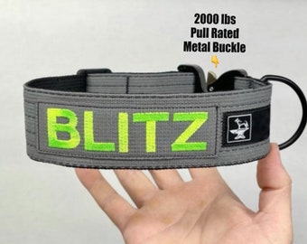 Tactical 2” wide Epic Series Dog Collar with metal  Cobra buckle (2000 lbs pull rating). Personalized Embroidered Name + made in the U.S.A.