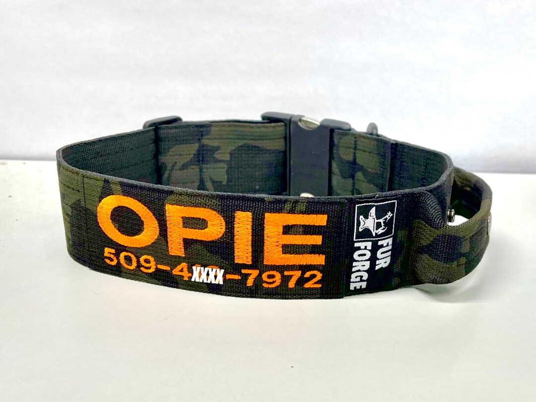 Tactical Dog Collar 2 Wide With Handle. Personalized Name and Phone