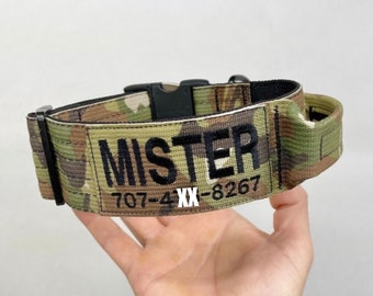 Tactical Dog Collar 2” wide with Handle.Personalized Name (and) Phone number. All metal buckle (500lbs pull rating) U.S.A. Made