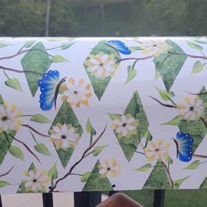 Decorative Handpainted Mailbox, Blooming White and Yellow Flowers on Lattice