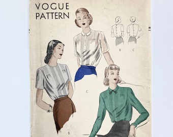 Short or Long Sleeves Vintage Vogue 5760 Sewing Pattern Women/'s Blouse with Puffed Gathered Sleeves Bust 30 in Complete Off Shoulder