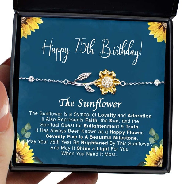 75th Birthday Gift Sunflower Bracelet Spiritual Gift For Her Women Daughter Granddaughter Niece Bestie - Sterling Silver Jewelry For Women