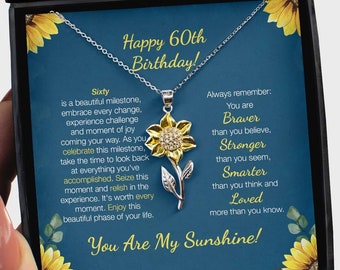 Collar de girasol para el 60.º cumpleaños, regalo para ella. Joyas para el 60.º cumpleaños. Regalo para madre, suegra, madrastra, abuela, niñera, tía.