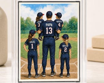 Baseball No. 1 Dad Man And Kids Trading Card Style Personalized Acrylic Block, Dad Plaque, Father's Day Gift for Baseball Dad, Husband