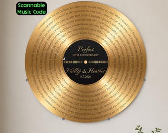 Custom Gold Record Plaque, First Dance Song Gift for Newlyweds, Personalized Wedding Song Lyrics Plaque, Scannable Music Code Keepsake