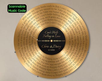 Custom Song Lyric Sign With Scannable Music Code,  Gold Vinyl Record Metal Sign,  Wonderful 50th (Gold) Anniversary Gifts