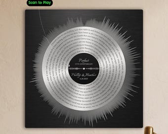 Personalized 10th Anniversary Gift, Soundwave Art Metal Sign, Song Lyric Sign With Scannable Music Code, Tin Aluminum, 25th Anniversary