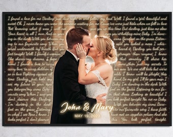 Personalized Wedding 1st Anniversary Gift for Husband Him Song Lyrics from Photo First Dance Favorite Song Canvas Print Custom Sign Framed