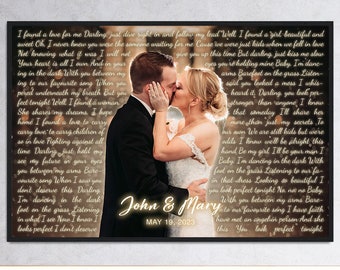 Wedding Song Lyrics with Photo Personalized First Dance Favorite Song Canvas Print 1st Anniversary Custom Sign Framed Mother's Day Gift