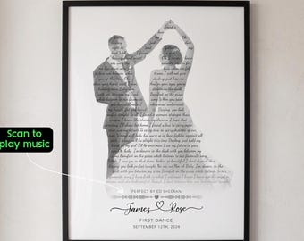 Personalized Song Lyric Photo Print 2nd Anniversary Gift, Custom Anniversary Wedding Keepsake Gift for Couples, Song Art with Scannable Code