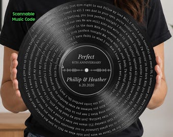 Custom Iron Color Metal Record Plaque – A Meaningful 6th Anniversary Gift, Lyrics Plaque With Scannable Music Code, Music Lover Gift