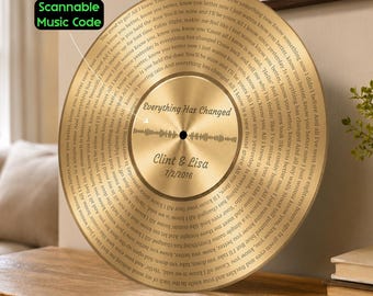 Custom Gold Color Metal Record Plaque – A Meaningful 50th Anniversary Gift, Lyrics Plaque With Scannable Music Code, Music Lover Gift