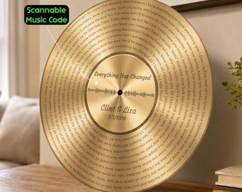 Personalized 50th Anniversary Gift, Custom Song Lyric Sign With Scannable Music Code, Gold Vinyl Record Metal Sign