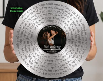 Custom Song Lyric And Photo Sign With Scannable Music Code,  Silver Vinyl Record Metal Sign,  Wonderful 25th (Silver) Anniversary Gifts