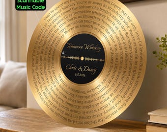 Personalized 50th Gold Anniversary Gift, Gold Metal Record Plaque, Custom Song Lyrics With Scannable Code Wall Art,  Music Lover Keepsake