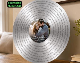 Personalized 10th Anniversary Gift, Custom Song Lyric Sign With Scannable Music Code And Custom Photo, Tin, Aluminum,Silver 25th Anniversary