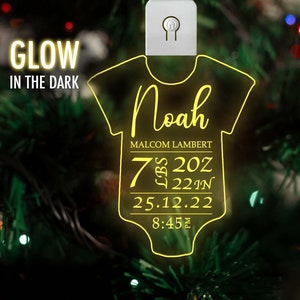 Personalized Baby Ornament - Babys First Christmas Ornament, Christmas 2022 Ornament, Light Up Laser Etched Ornament LED Light Up Decoration