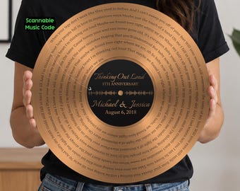 7th Anniversary Gift, Custom Copper Color Song Lyrics Print With Scannable Music Code, Copper Color Metal Sign 7th Anniversary Gifts