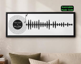 Custom Song Soundwave Wall Art, Scannable Music Code Gift, 2nd Cotton or 5th Wood Anniversary, Personalized Wedding Decor
