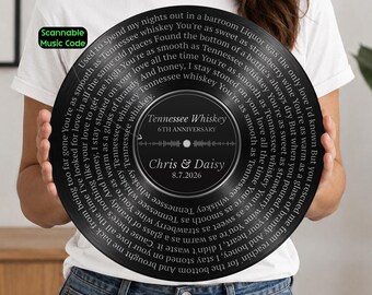 Custom Iron Color Metal Record Plaque – A Meaningful 6th Anniversary Gift, Lyrics Plaque With Scannable Music Code, Music Lover Gift