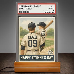 Honkbal nr. 1 Dad Man & Kids Trading Card-stijl Gepersonaliseerd nachtlampje, acrylblok, Vaderdagcadeau voor honkbal vader echtgenoot, plaquette