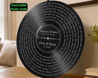 Custom Song Lyric Sign With Scannable Music Code,  Iron Color Vinyl Record Metal Sign,  Wonderful 6th (Iron) Anniversary Gifts