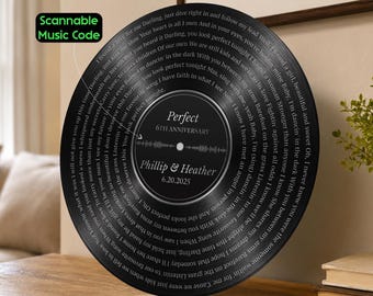 Custom Song Lyric Sign With Scannable Music Code,  Iron Color Vinyl Record Metal Sign,  Wonderful 6th (Iron) Anniversary Gifts