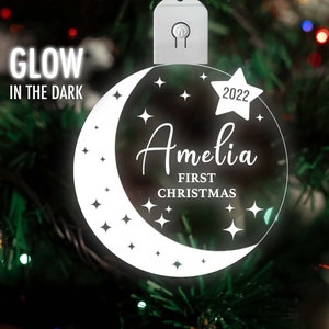 Personalized Baby Ornament - Babys First Christmas Ornament, Christmas 2022 Ornament, Light Up Laser Etched Ornament LED Light Up Decoration