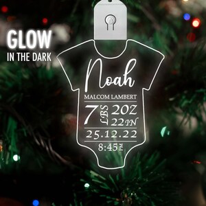 Personalized Baby Ornament - Babys First Christmas Ornament, Christmas 2022 Ornament, Light Up Laser Etched Ornament LED Light Up Decoration