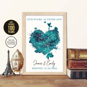 Wanddekoration zum 24. Jahrestag, Benutzerdefinierter Nachthimmel nach Datum, gerahmte Sternkarte, Geschenk zum 24. Hochzeitstag für Mann und Frau, Eltern