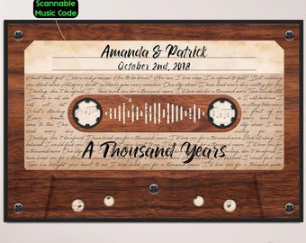 Personalized Song Lyrics Cassette Tape Canvas:  Couple Anniversary Gift, Wedding Song, First Dance Wall Art, Scannable Code