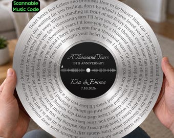 Personalized 10th Anniversary Gift, Custom Song Lyric Sign With Scannable Music Code, Tin Aluminum Vinyl Record Metal Sign, 25th Anniversary