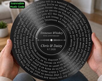 Personalized 6th Anniversary Gift, Custom Song Lyric Sign With Scannable Music Code, Iron Color Vinyl Record Metal Sign, Iron Anniversary