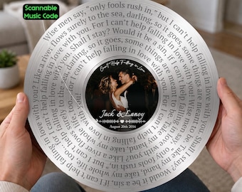 Custom Silver Metal Record Plaque – A Meaningful 25th Anniversary Gift, Lyrics Plaque With Scannable Music Code And Custom Photo