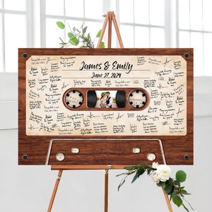 Wedding Guest Book Alternative Sign Bride and Groom Photo Wedding Decor Wedding Decorations Custom Wood Framed Illustration Guestbook Ideas
