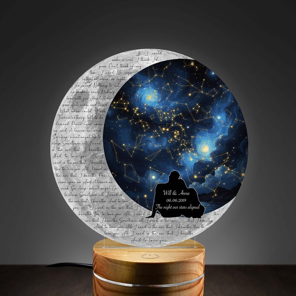 Star Map on Night Light Starry Night - Personalized Constellation Map - Stars on Wedding - Stars Chart Anniversary Gift - Celestial