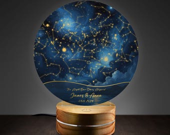 Star Map on Night Light Starry Night - Personalized Constellation Map - Stars on Wedding - Stars Chart Anniversary Gift - Celestial