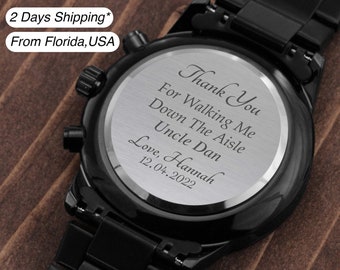 Engraved Wrist Watch Gift, Thank You For Walking Me Down The Aisle For Uncle Dad Thank You Gift From Bride Engraved Watch With Nice Gift Box