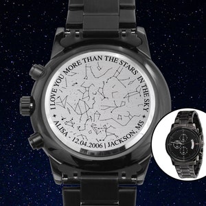 Je t'aime plus que des étoiles dans le ciel, carte des étoiles personnalisée, cadeau de maman pour l'anniversaire d'un fils, montre gravée, cadeau de Noël ciel nocturne pour fils