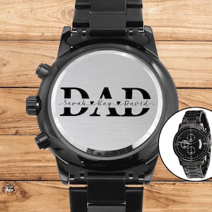 Gegraveerd horloge voor vader met kindernamen, gepersonaliseerd Vaderdagcadeau voor vader Gegraveerd roestvrijstalen horloge, kerstcadeau voor stiefvader
