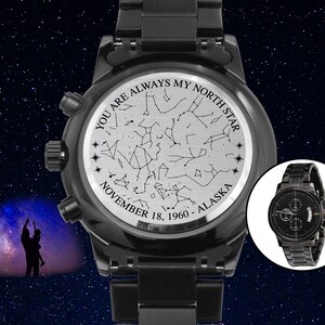 Vous êtes mon étoile du Nord, carte des étoiles, cadeau de fête des pères pour père, montre en acier inoxydable gravée, ciel nocturne, cadeau de fête des pères pour papa, beau-père