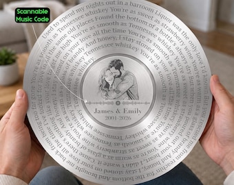 Custom Song Lyric And Photo Sign With Scannable Music Code,  Silver Vinyl Record Metal Sign,  Wonderful 25th (Silver) Anniversary Gifts