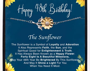 48th Birthday Gift Sunflower Bracelet Spiritual Gift For Her Women Daughter Granddaughter Niece Bestie - Sterling Silver Jewelry For Women