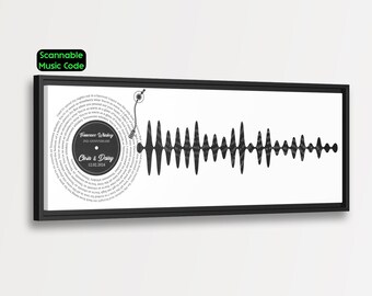 Custom Song Soundwave Wall Art, Scannable Music Code Gift, 2nd Cotton or 5th Wood Anniversary, Personalized Wedding Decor