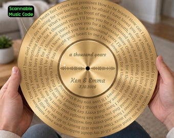 Custom Song Lyric Plaque With Scannable Music Code,  Gold Vinyl Record Metal Sign,  Unique 50th (Gold) Anniversary Gifts