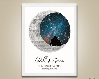 Custom Star Map - Unique Romantic Gift for Him or Her - Personalized Night Sky Print by Date - Perfect Valentine's Day or Anniversary Gift