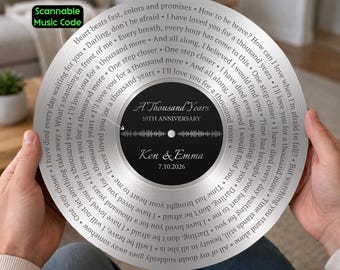 Personalized 10th Anniversary Gift, Custom Song Lyric Sign With Scannable Music Code, Tin Aluminum Vinyl Record Metal Sign, 25th Anniversary
